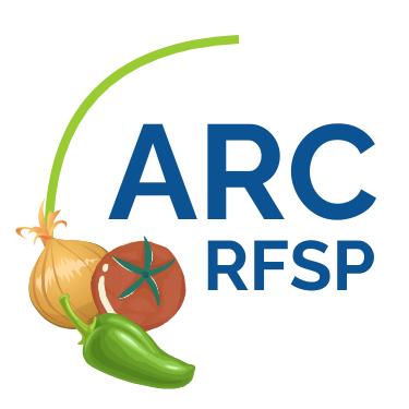 Blue letters spelling out "ARC RFSP" with an onion, tomato, and jalapeño curving the text on the left side.